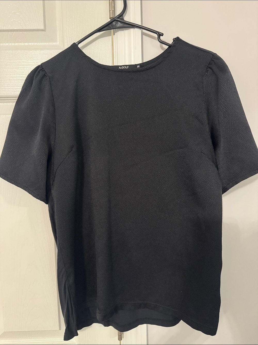 Black Short Sleeve Textured Crewneck Top